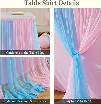Gender Reveal Table Skirt Pink Blue Tulle Tutu Table Skirts 9 Ft for Gender Reveal Boy or Girls Birthday Party Baby Shower Cake Dessert Decorations