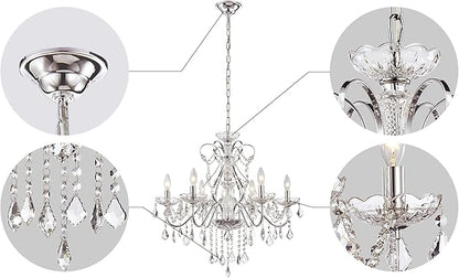Saint Mossi 6 Light Crystal Chandelier Light Fixture Modern Chandelier Pendant Lighting, Chrome Pendant Raindrop Chandelier for Dining Room,Bedroom,Living Room,H23 x D24