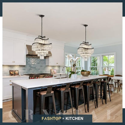 7-Tier 12 Lights Black Crystal Chandelier 20" Modern K9 Crystal Pendant Chandelier Light Fixture Luxury for Living Room Dining Room Bedroom Kitchen Foyer Entryway, E12