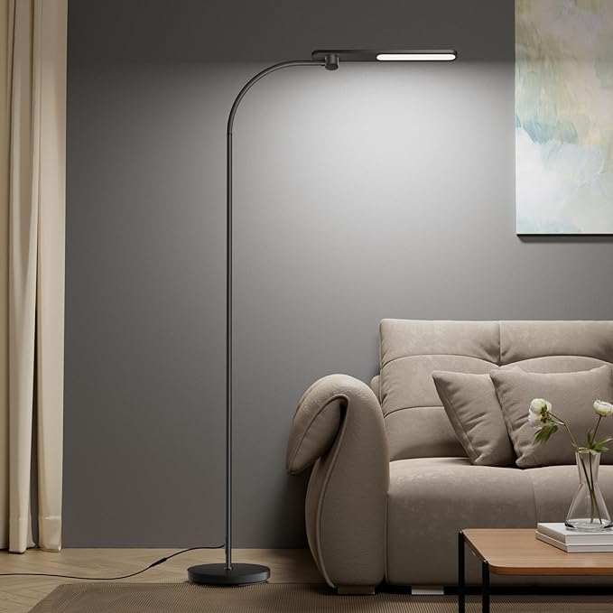 Honeywell LED Floor Lamp for Reading, CRI97 Full Spectrum Eye-Caring Task Lamp, Stepless Dimmable 3000K-5000K Standing Lamp with Flexible Gooseneck, 77.5" Tall for Living Room, Bedroom, Office