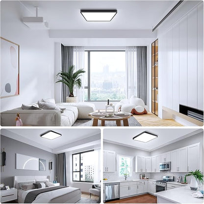 9Inch 18W Square LED Ceiling Light Fixtures Flush Mount, 6000K Cold White LED Ceiling Lamp, Surface Mount Modern Ceiling Lights, Black Slim Flat Panel Lighting for Bedroom, Kitchen, Bathroom Etc