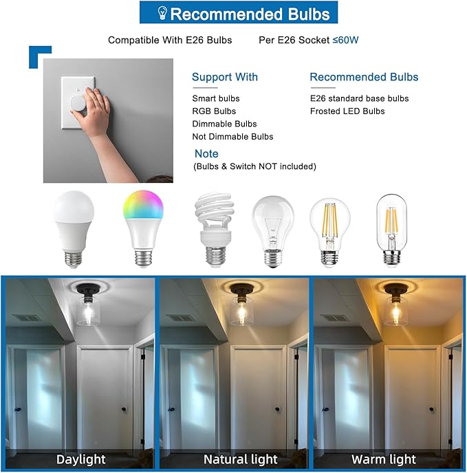 Black Semi Flush Mount Ceiling Light, 1-Light Ceiling Light Fixtures, Farmhouse Light Fixtures Ceiling Mount, Ceiling Lights with Glass Shade for Kitchen Hallway Foyer Entryway Bedroom(1 Pack)