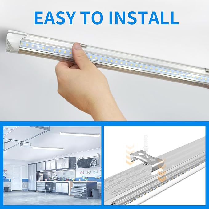CNSUNWAY LED Shop Lights 2FT, 22W 5000K Daylight White Under Cabinet Lighting, V-Shaped Linkable T8 Tube Light Fixtures, Shop Light for Workbench, Kitchen, Workshop, ETL Listed(6-Pack)