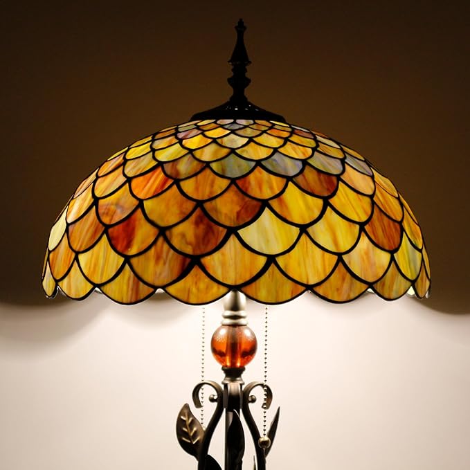 Tiffany Floor Lamp Stained Glass Standing Reading Lamp 16x16x70 Inches Antique Pole Corner Light for Bedroom Living Room (Fish Scales Style)