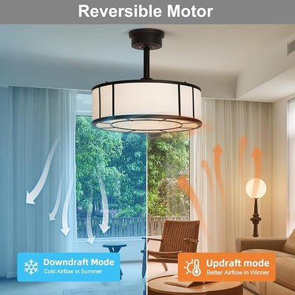 SHLUCE Fandelier Caged Boho Ceiling Fan with Light, Farmhouse Small Ceiling Fans with Lights and Remote, Rustic Bladeless Ceiling Fans with Lights for Bedroom, Kitchen, 6 Lights, 6 Speeds, White