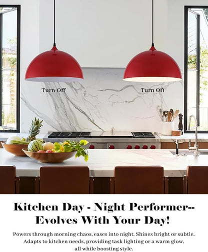 Red Pendant Lights Kitchen Island 2 Pack, 14 Inch Large Dome Pendant Light, Red Farmhouse Pendant Light, Island Pendant Lights for Kitchen, Dining Room, Cafe