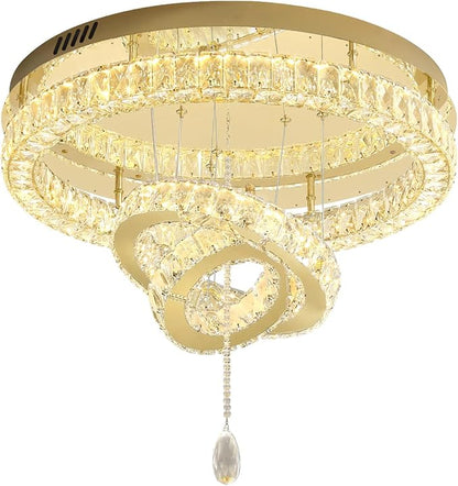 Flashing God Dia 32'' Modern Chandeliers for Living Room Crystal Flush Mount Ceiling Chandelier Large Chandeliers for Dining Room Bedroom LED Dimmable 3000-6000K Gold