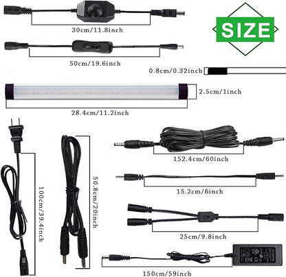 AIBOO LED Under Cabinet Lighting Kit, Plug in Strip Lights with Dimmer Switch for Kitchen Cabinet Counter, Closet, Bedroom Lighting（24w-8 Bars kit-2700K)