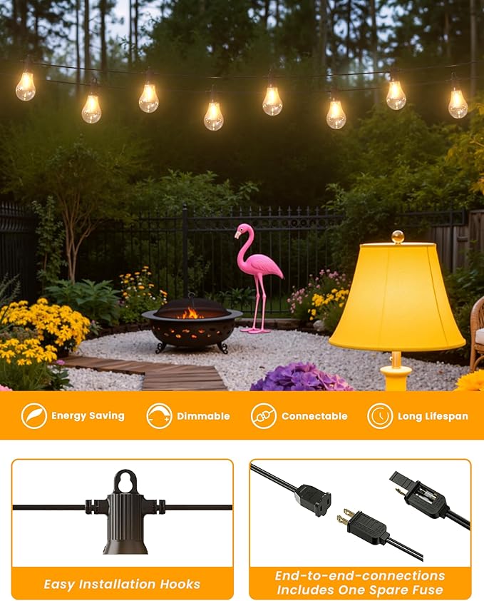 Zuske Outdoor String Lights, 50FT LED Patio Lights with 25+2 A45 Vintage Edison Shatterproof Bulbs, Waterproof Connectable Dimmable Outside Hanging Lights for Backyard Bistro Porch Garden