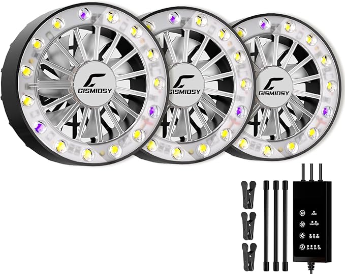 Full Spectrum LED Grow Light with Built-in Cooling Fan, Clip on Plant Lights for Indoor Plants, 2/4/8/12H Auto Timer, 3 Dimmable Levels, CRI 90+ Lamp for Plant Shelves & Succulents 3 Packs