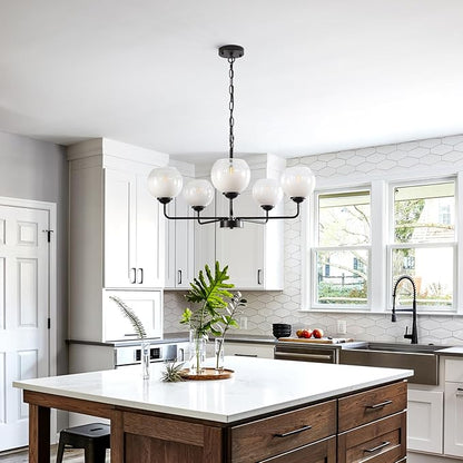 5 Light Globe Chandelier, Mid Century Modern Chandeliers for Dining Room, 28.35" Large Vintage Milk White Glass Pendant Light,Hanging Sputnik Ceiling Light Fixture for Bedroom Living Room Kitchen, E26