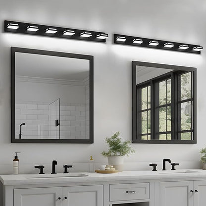 LED Modern Bathroom Light Fixtures, 6-Light 48-Inch Matte Black Vanity Lights for Bathroom Lighting Fixtures Over Mirror, 6000K Cool White 350° Rotatable Wall Lamp