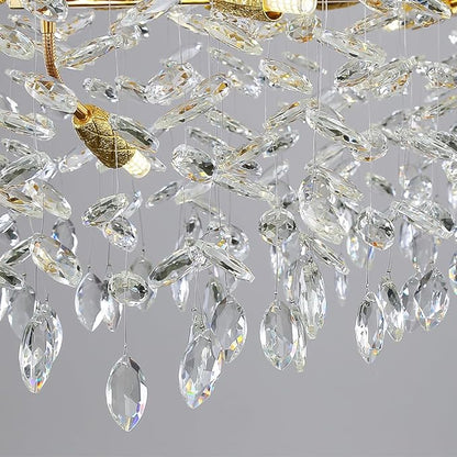 Modern Crystal Tree Branches Chandelier, 47.5in Gold 14 Lights Large Ceiling Hanging Light for Dining Room, Rectangle Raindrop Pendant Light Fixture