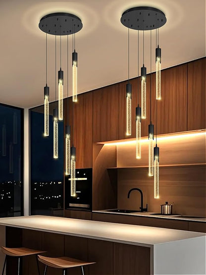 Flashing God 6-Lights Modern Crystal Chandelier for Foyer Black Stairway Chandeliers Bubble Pendant Light Kitchen Island Flush Mount Chandelier for Living Room Dining Room
