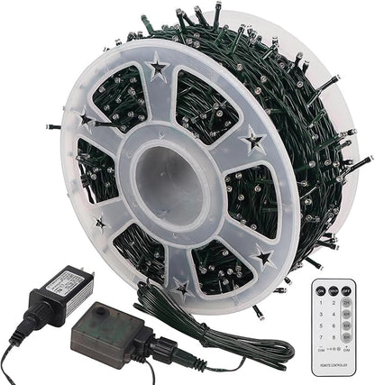 WATERGLIDE 1000 LED Christmas String Lights, 328 FT Green Wire LED Decorative Fairy Lights with Remote & 8 Modes, Waterproof for Outdoor Xmas Holiday Party Garden Wedding Home Decor, Cool White