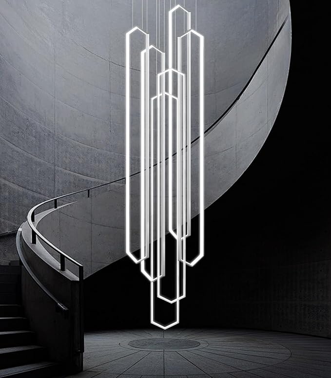 6 Rings Large Chandelier for Staircase Modern High Ceiling Chandelier LED Dimmable Chandeliers for Foyer Staircase Foyer Enterway Living Room Villa Silver