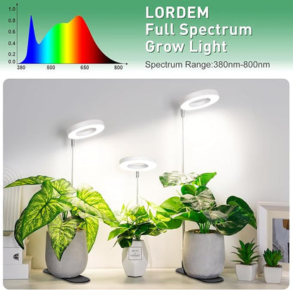 LORDEM Plant Grow Light, Full Spectrum Halo Desk Light, Height Adjustable 7.8"-26", LED Growing Lamp, Automatic Timer 4H/8H/12H, 4 Level Dimmable, Ideal for Indoor Plants, White, 3 Pack
