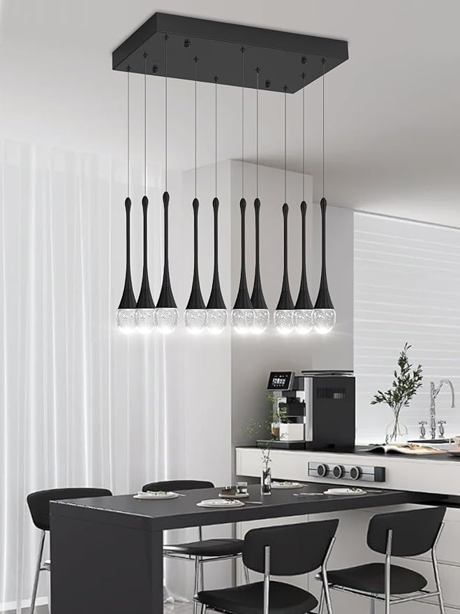 ykolupty Rectangular Chandeliers for Living Room Black Dining Room Lights Fixture Raindrop Pendant Lights Kitchen Island Crystal Chandelier for Staircase Hallway Foyer Entryway