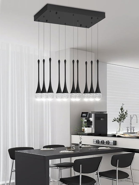 ykolupty Rectangular Chandeliers for Living Room Black Dining Room Lights Fixture Raindrop Pendant Lights Kitchen Island Crystal Chandelier for Staircase Hallway Foyer Entryway