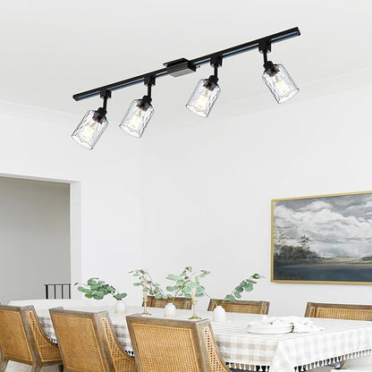 4 Pack H Track Lighting Heads Black Track Lighting Fixtures with Clear Hammered/Water Ripples Glass, H Type Track Lighting Replacement Heads Ceilig Spotlight for Kitchen Accent Retail E26 Base