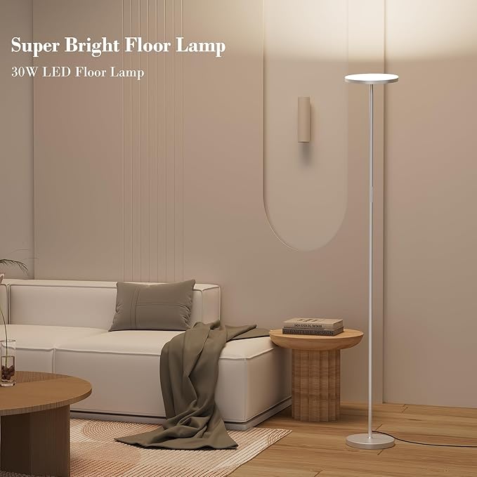 OHLUX Gray Floor Lamp, 32W/2500LM Super Bright Dimmable Sky LED Modern Torchiere Standing Lamp, LED Floor Reading Lamp with 4 Color Temperatures, Remote Touch Control, 1 Hour Timer for Living Room