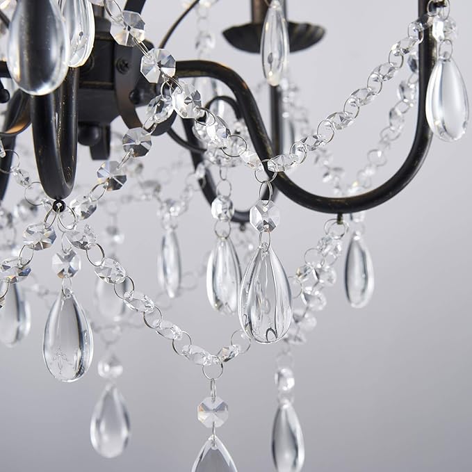 Saint Mossi 5-Lights Crystal Chandelier, Farmhouse Pendant Light Fixtures, H24 x D17,Chain Adjustable Max 59", Black Finish