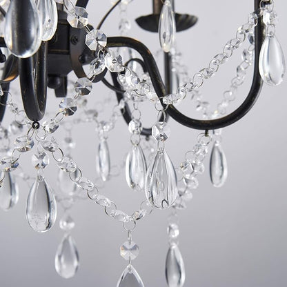 Saint Mossi 5-Lights Crystal Chandelier, Farmhouse Pendant Light Fixtures, H24 x D17,Chain Adjustable Max 59", Black Finish