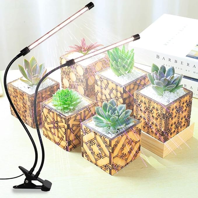 Plant Grow Light - 6000K Full Spectrum with Adjustable Red & White LEDs, 10-Level Dimming, USB Powered Clip-On Lamp for Indoor Plants, Timer Function (2 Head)