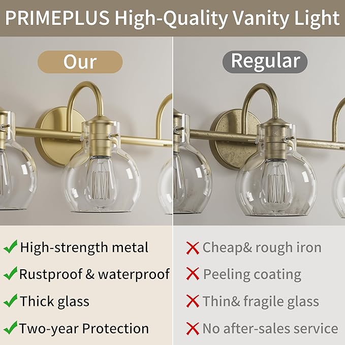 2-Light Gold Bathroom Light Fixture, Modern Bathroom Vanity Light Over Mirror Two Light Brushed Gold Vanity Lights for Wall Sconce Lighting, E26 Base,Gold
