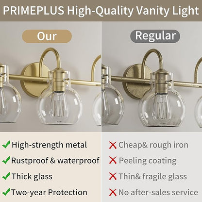 4-Light Gold Bathroom Vanity Light Fixtures, 24 Inch Over Mirror with Clear Glass Shade Wall Mounted Sconces for Bathroom, Living Room, Hallway, E26 Base