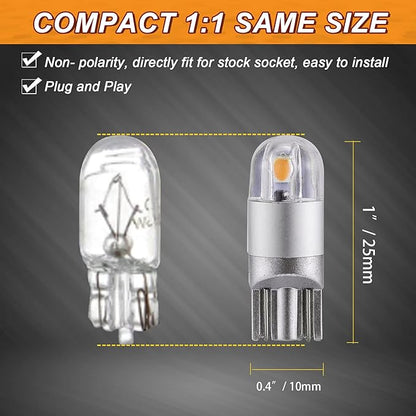 Auxbeam 194 T10 LED Bulbs Amber Yellow, Non-Polarity Extremely Bright 168 W5W Car Interior Lights, T10 Replacement Bulb for License Plate lights, Dome Map Light, Dashboard Lights, 2 PCS
