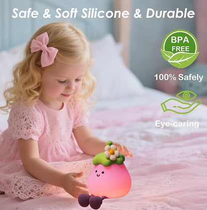 LED Eggplant Night Light for Kids, 3 Level Dimmable Nightlight, Cute Silicone Squishy Touch Lamp, Rechargeable Bedside Lamp for Bedroom Decor, Boys and Girls Gift (Eggplant)