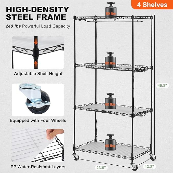 VEVOR Plant Stand with Grow Light, 4-Tier Plant Shelfwith 45W Full Spectrum LED, 3 Mode Plant Light with Timer and Wheel for Seed Starting, Metal Plant Rack for Indoor Plants