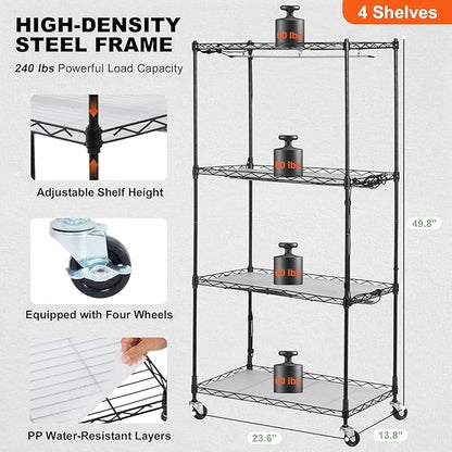 VEVOR Plant Stand with Grow Light, 4-Tier Plant Shelfwith 45W Full Spectrum LED, 3 Mode Plant Light with Timer and Wheel for Seed Starting, Metal Plant Rack for Indoor Plants