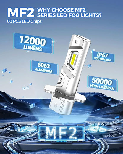 Marsauto H3 Led Bulb Fog Light Bulbs, 600% High Bright H3ll Fog Lights Led, 6500K White Strong Penetration,1:1 Mini Szie Plug & Play H3 Fog Bulb for Car, Truck, SUV, Side Marker & Parking Light Combos
