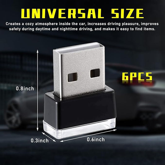 Augeny 6 PCS USB LED Car Interior Atmosphere Lamp, Plug-in USB Decor Night Light, Portable Auto Ambient Lighting Kit, Universal Vehicle Interior Accessories for Most Cars (6 Colors)
