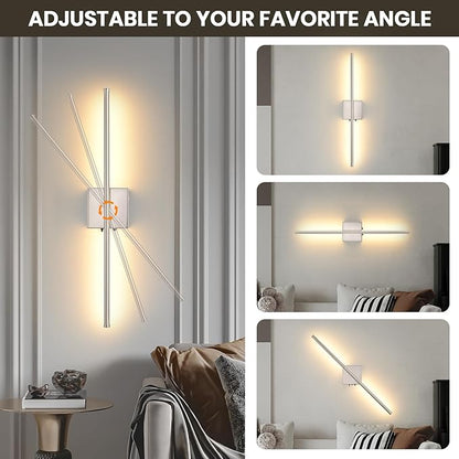 Brushed Nickel Battery Operated Wall Sconces Set of 2, 11000mAh Wireless Rechargeable Wall Lights with Remote Control, 350°Rotate Dimmable Wall Lamp, 3 Color Temperatures, for Bedroom, Living Room