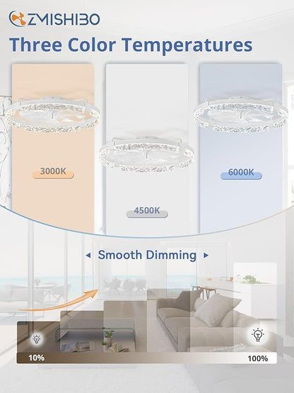 ZMISHIBO Ceiling Fans with Lights | 24 inch Low Profile Ceiling Fan with Light and Remote | 3CCT Dimmable Modern Flush Mount Bladeless Fan Light with High Airflow for Living Room Bedroom Kitchen