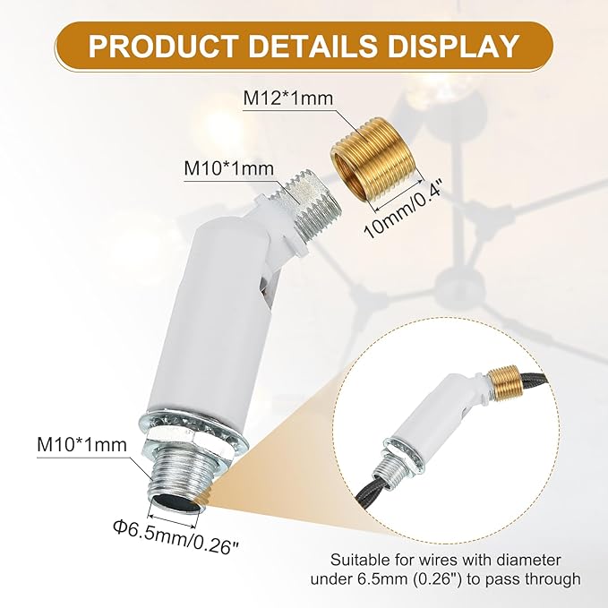 MECCANIXITY Sloped Ceiling Adapter, 180 Degree 46x15mm M10 Fine Thread Sloped Ceiling Light Fixture Adapter Kit for Ceiling Pendant Light Chandelier Track Suspend(White)