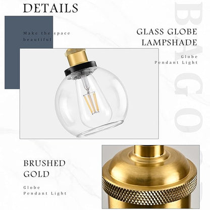 Bagood 6 inch Mini Hanging Pendant Light Contemporary Globe Pendant Lights Kitchen Island Clear Glass with Black Gold Finish Adjustable Hanging Light Fixture for Kitchen Island (Bulb Included)