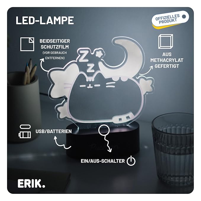 Grupo Erik Official Pusheen Lamp - Kawaii Stuff - Pusheen Gifts - Pusheen Gamer Girl Lamp - Pusheen The Cat Lamp - Baby Night Light - Cat Light