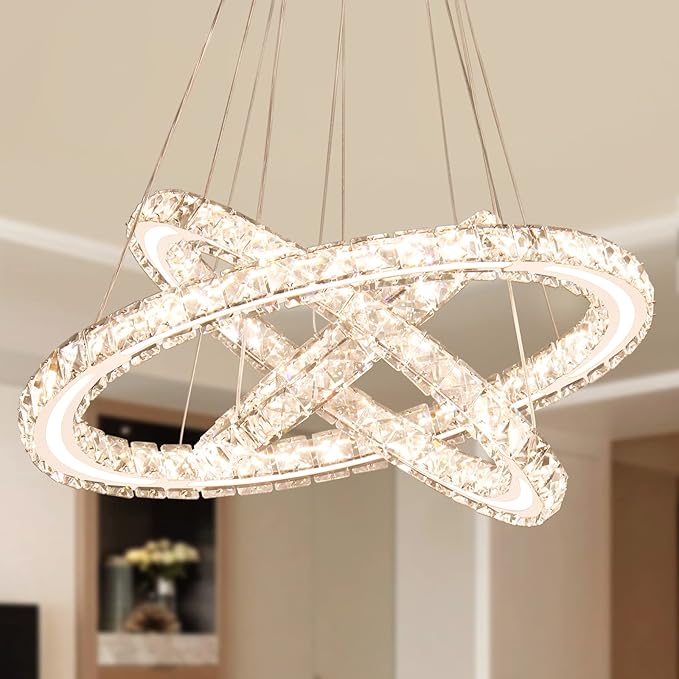 Modern LED Chandeliers Crystal Chandeliers Ceiling Light Three Rings Pendant Light with Acrylic for Bedroom Dinning Room Hallway(Multicolor 30/40/50)