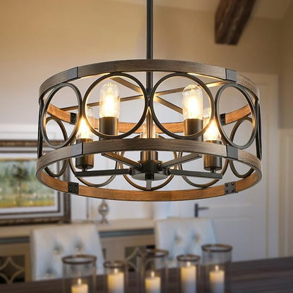 Flush Mount Ceiling Light Fixture Ceiling Mount,5 Light Black Farmhouse Chandelier 19.7" Rustic Farmhouse Chandelier Modern Pendant Light Fixtures for Kitchen Lighting Fixture