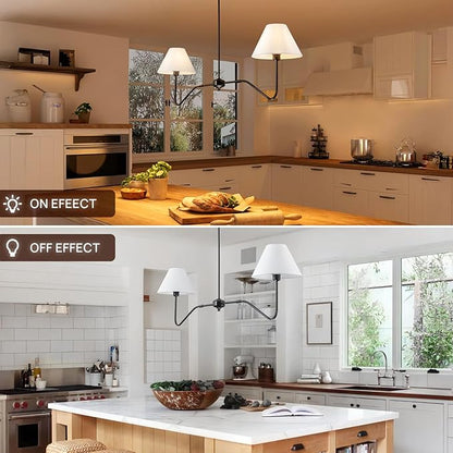 2-Light Modern Linear Chandelier for Dining Room, 55 Inch Farmhouse Kitchen Island Lighting with White Fabric Shades, Hanging Lighting Fixtures for Living Room Bedroom