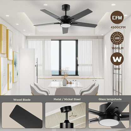 Ceiling Fan with Light Remote: 42 Inch Modern Fans with Dimmable Tri-Color Temperature LED - Quiet Reversible DC Motor for Home Office Bedroom