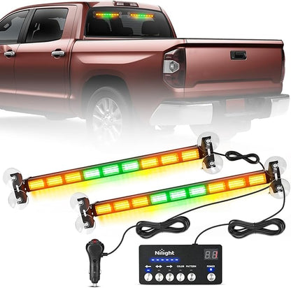 Nilight 162 LED Traffic Advisor Strobe Light Bar 2-in-1 Amber Green Emergency Warning Hazard Lights with Controller 4 Switchable Color 36 Flash Pattern for Trucks Cars Tow Plow Construction Vehicles