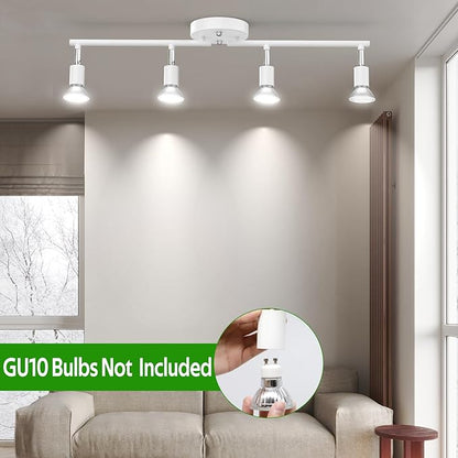 AIBOO Track Lighting Kit, Modern White Ceiling Spot Lighting with Flexibly Rotatable Light Heads, 4 Track Lights for Room/Hallway/Kitchen (GU10 Bulbs Not Included)