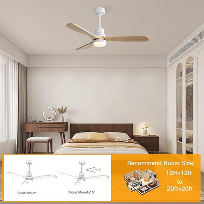 Sofucor Ceiling Fans with Lights, 52 Inch Modern Flush Mount Ceiling Fan with Remote, Low Profile Ceiling Fan for Bedroom Indoor Outdoor, 6-Speed 3 Blades Reversible DC Motor Dimmable Timer