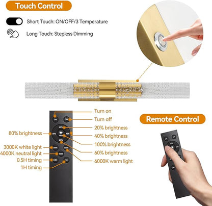 Battery Operated Wall Sconces Set of 2, 10000mAh Gold Rechargeable Wall Lights with Remote, Dimmable Wireless Wall Lamp for Bedroom, Living Room, Hallway, 15.7- Inch