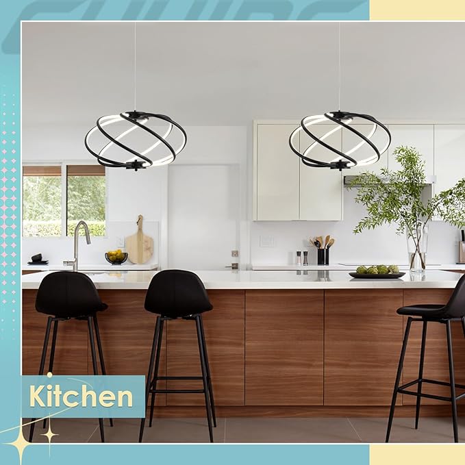 CHYING Modern Black Chandelier with Remote Control, 48W 3-Color Temperature Dimmable LED Chandelier for Dining Room, Hanging Adjustable Pendant Light for Living Room Kitchen Entryway Foyer